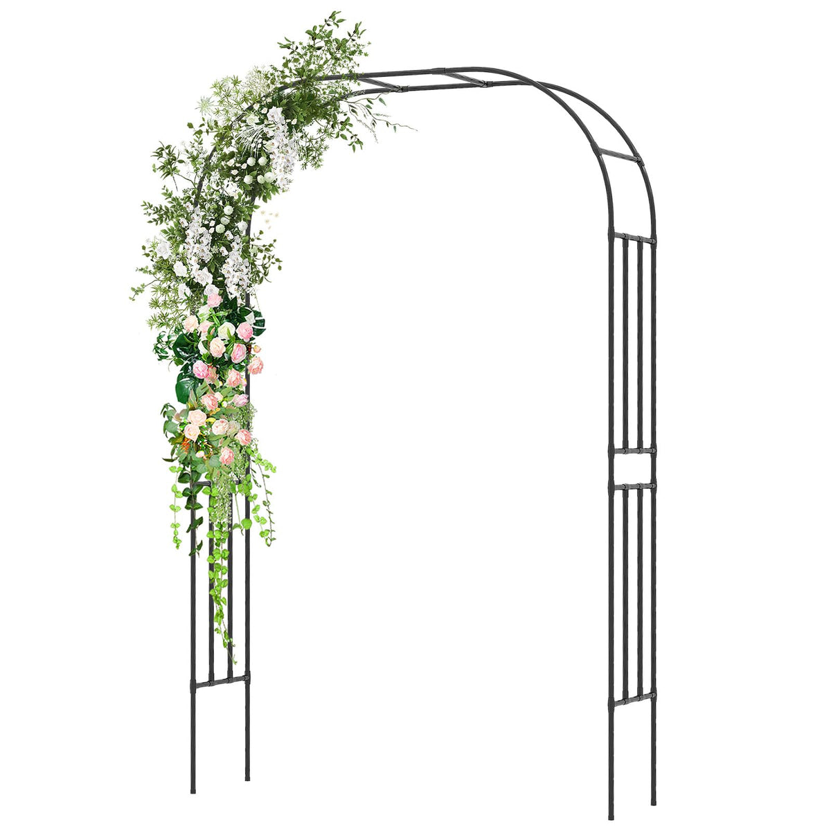 Lucktree Garden Arch Trellis, 60''W x 95''H Metal Arbor with Corrugated PE-Coated Steel Tubes for Climbing Plants Roses Ivy