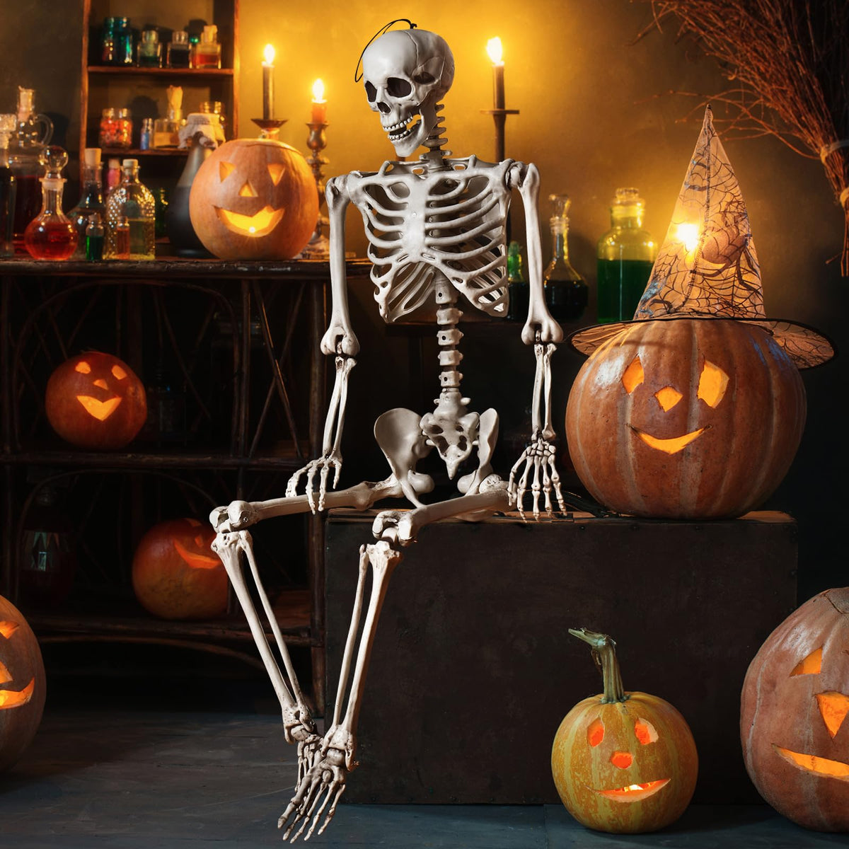 Lucktree Halloween Life Size Full Body Skeleton, 5.4Ft Festival Skeleton Prop Decoration