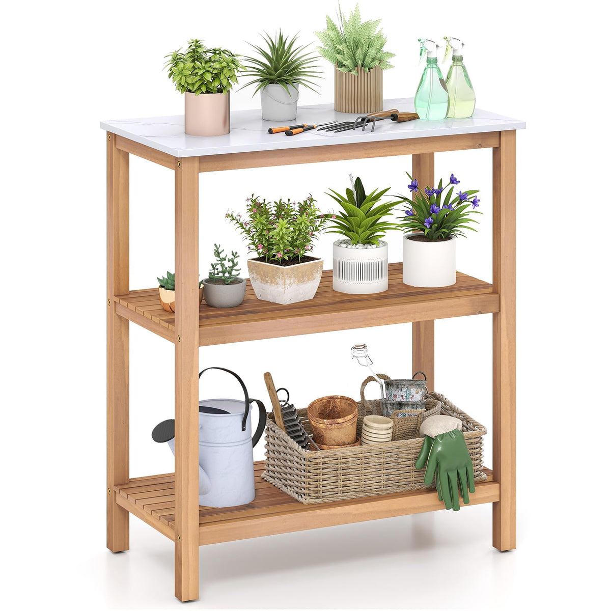 Lucktree 3 Tier Outdoor Potting Bench with Faux Marble Tabletop