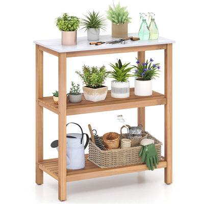 Lucktree 3 Tier Outdoor Potting Bench with Faux Marble Tabletop
