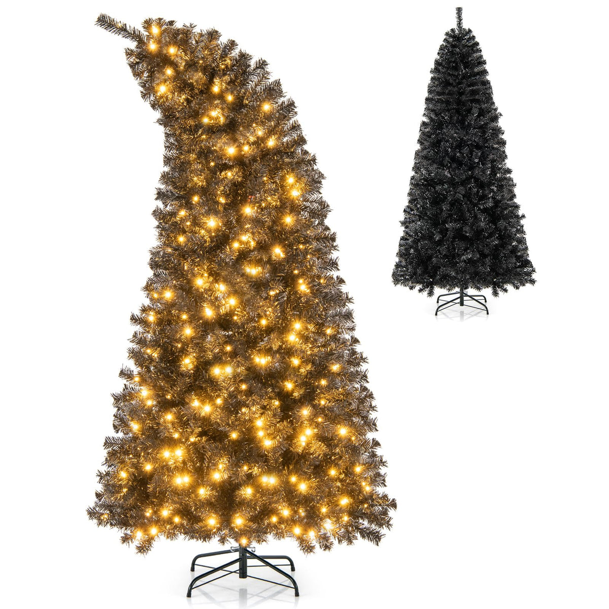 Lucktree 7 FT Artificial Halloween Tree, Pre-Lit Black Christmas Tree with Bendable Top Section