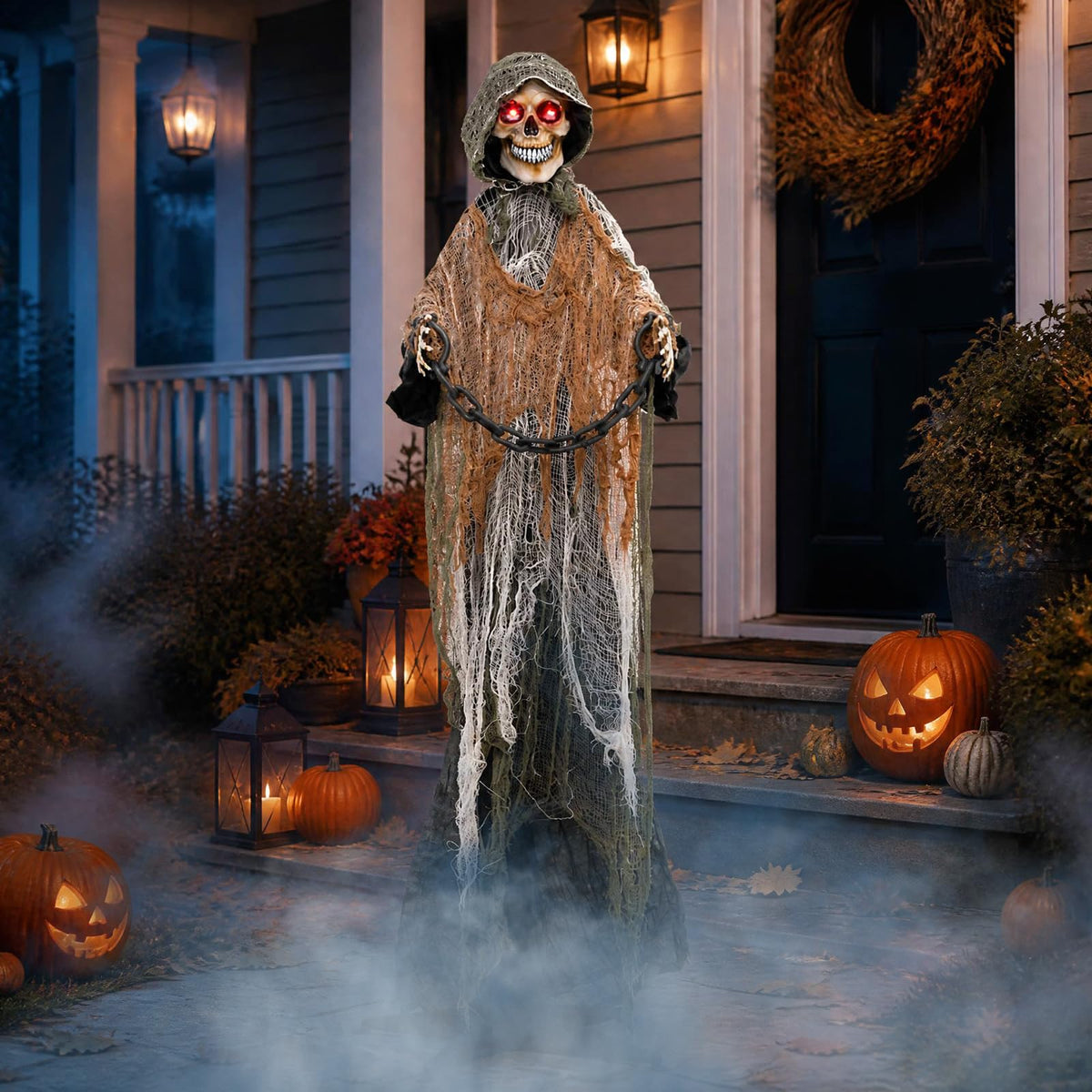 Lucktree 5.7 FT Life-Size Animated Halloween Skeleton Reaper with Chain