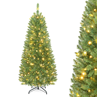 5/6/7 FT Pre-lit Pencil Christmas Tree, Artificial Slim Xmas Tree