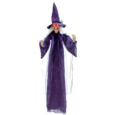 Lucktree 6FT Halloween Animatronic Witch, Hanging Halloween Decoration with Pre-Recorded Phrases