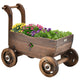 Lucktree Wooden Wagon Planter Raised Bed on Wheels, Handle, Drainage Hole
