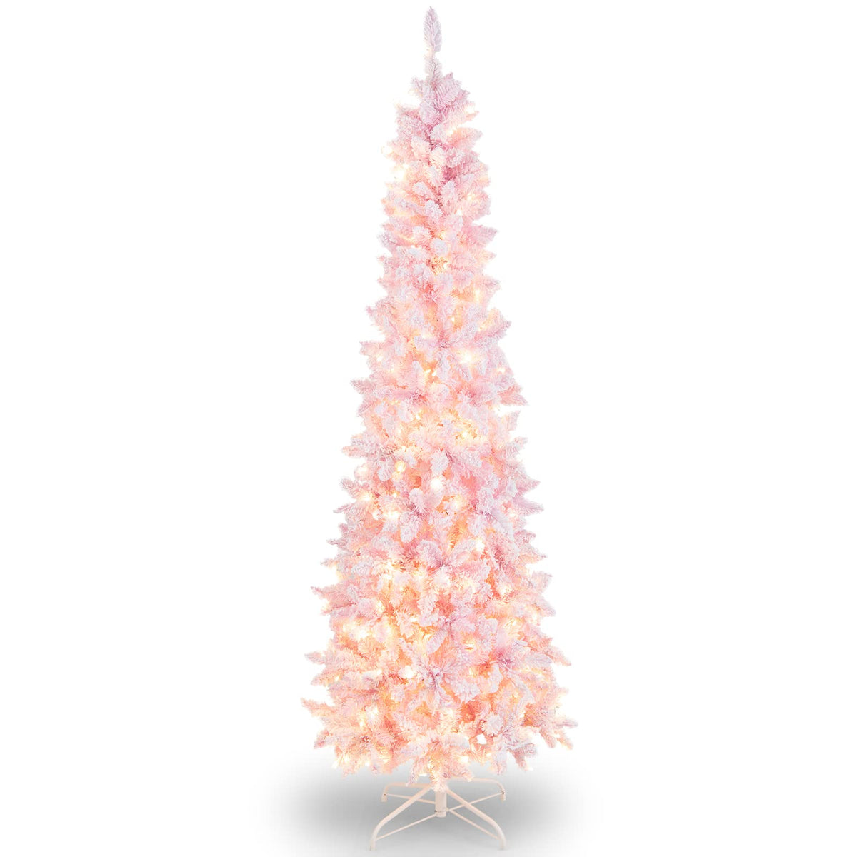 Lucktree 7ft Pre-Lit Pencil Christmas Tree, Snow Flocked Artificial Slim Tree with 800 Branch Tips - LucktreeUS