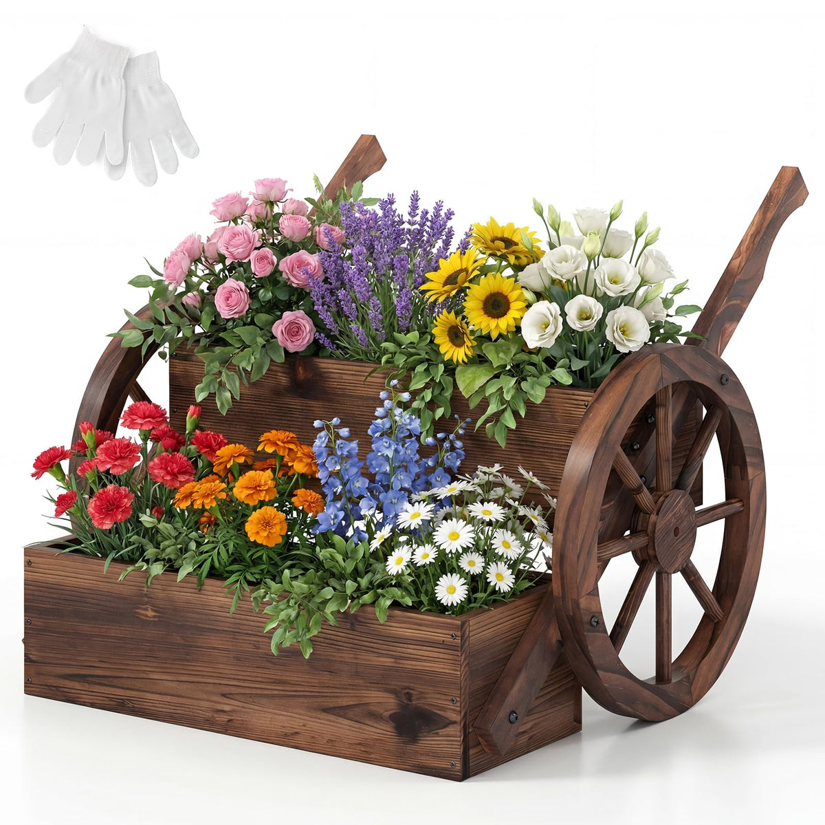 Lucktree Wooden Wagon Planter Box with Wheels