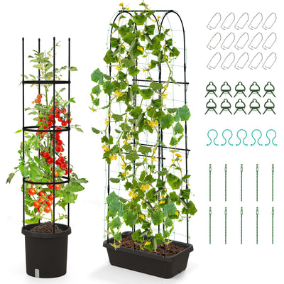 Lucktree Set of 2 Raised Garden Bed w/Trellis & Plant Cage, Planter Box w/ 71” Cucumber Trellis