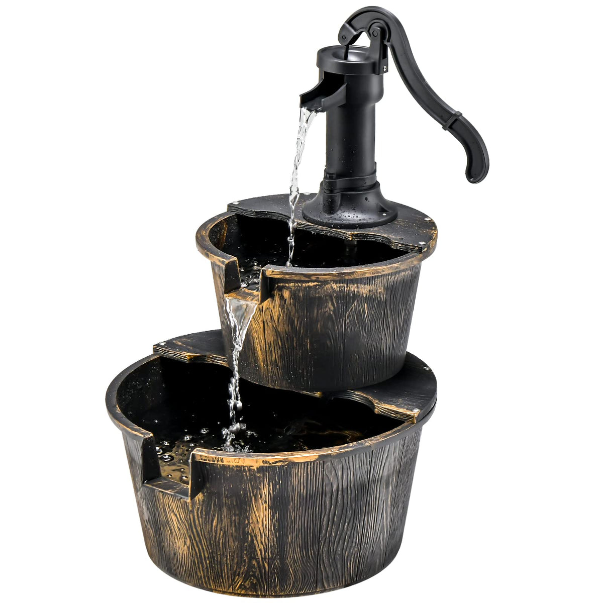 Lucktree 2-Tier Water Fountain Outdoor for Garden Patio Backyard, Plastic