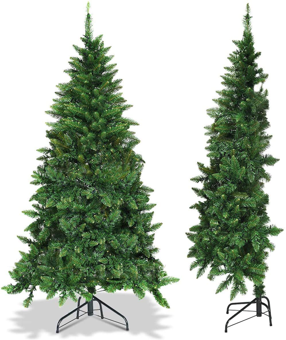 5ft/6ft Prelit Half-Shape Christmas Tree, Premium PVC Needles Artificial Tree - LucktreeUS