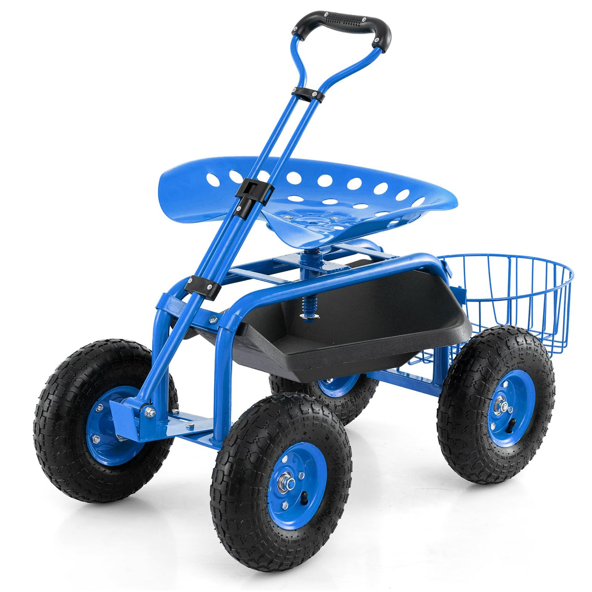 Lucktree Rolling Gardening Stool Cart, 4-Wheel Garden Workseat with Storage Basket