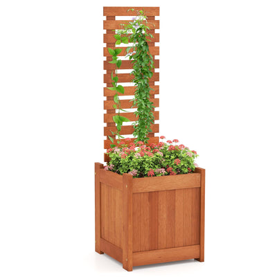 Lucktree Outdoor Wooden Raised Garden Bed with Trellis