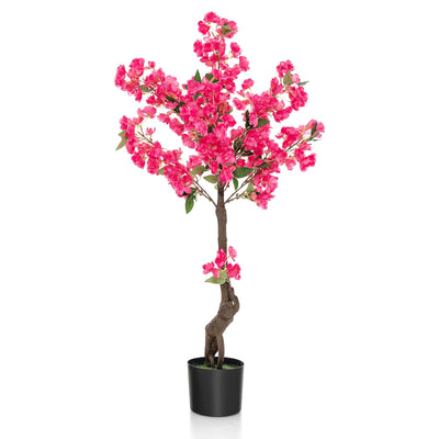 Lucktree 41” Artificial Plum Blossom Tree, Fake Floral Plant with 92 Flowers & Realistic Trunk in Plastic Nursery Pot
