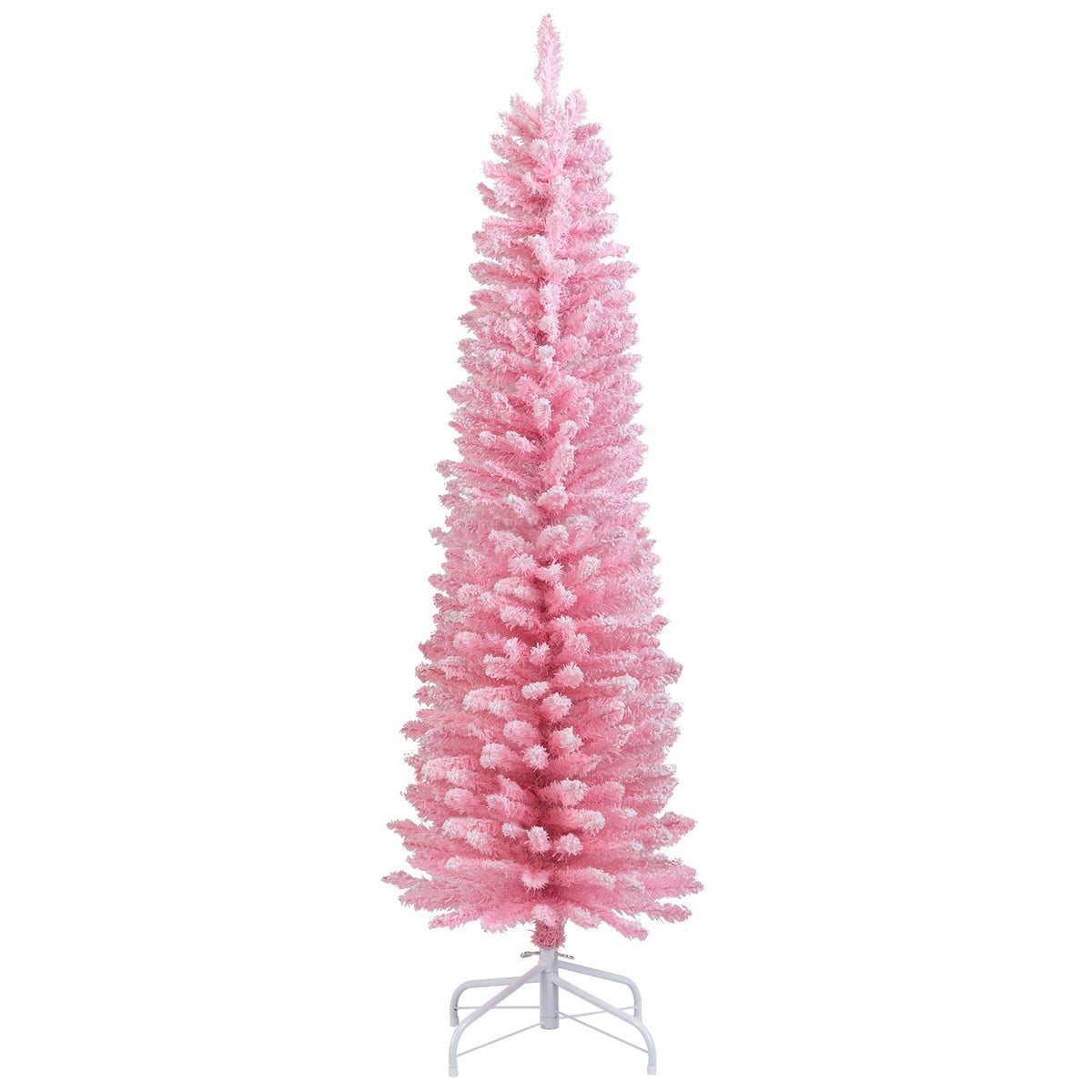 Lucktree 5ft / 6ft Pink Slim Pencil Christmas Tree | Snow Flocked Skinny Xmas Full Tree