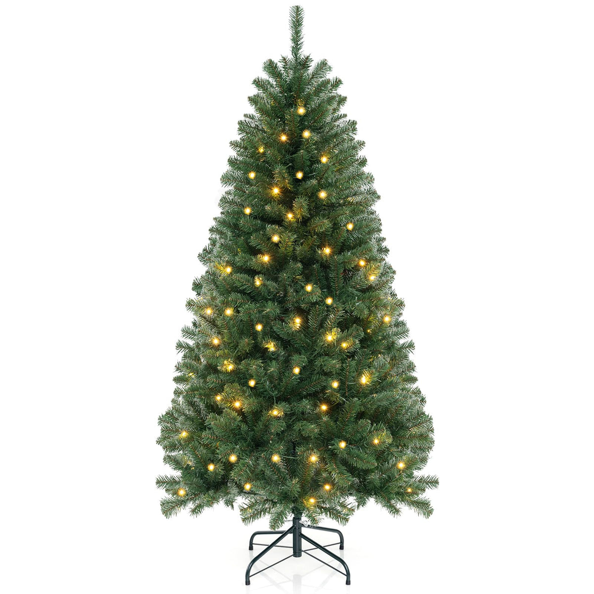 Lucktree 6ft Pre-Lit Christmas Tree, Artificial Hinged Xmas Tree with 200 Warm White LED Lights