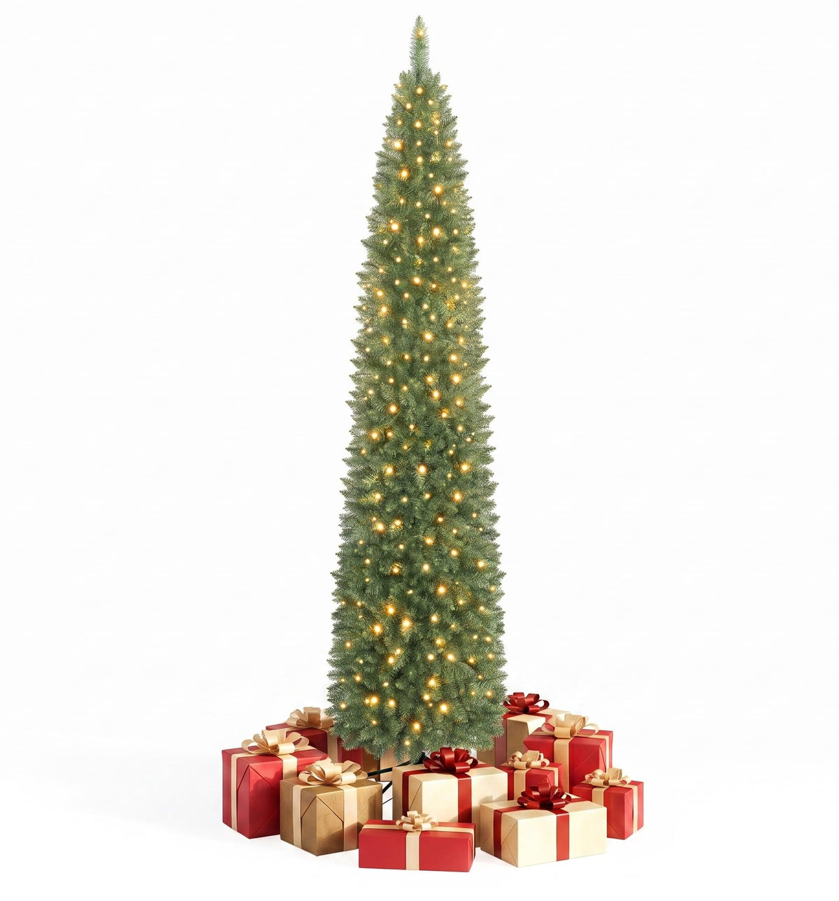 5ft/6ft/7ft/8ft/9ft/ Pre-Lit Pencil Christmas Tree, Slim Artificial Xmas Tree