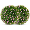 Lucktree 17.5 Inch Topiary Balls Artificial Outdoor Set of 2, Faux Greenery Balls with Pink Flowers
