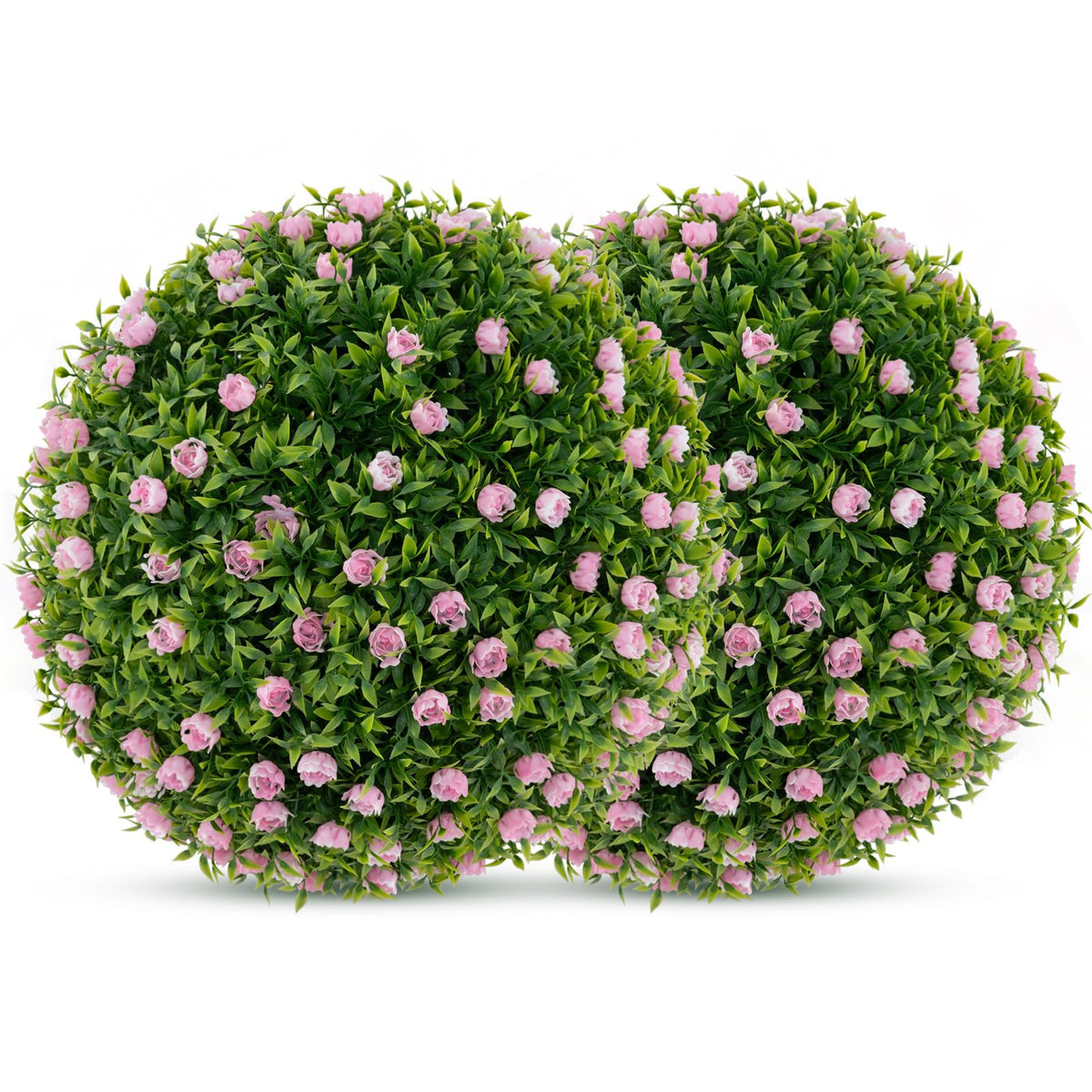 Lucktree 17.5 Inch Topiary Balls Artificial Outdoor Set of 2, Faux Greenery Balls with Pink Flowers