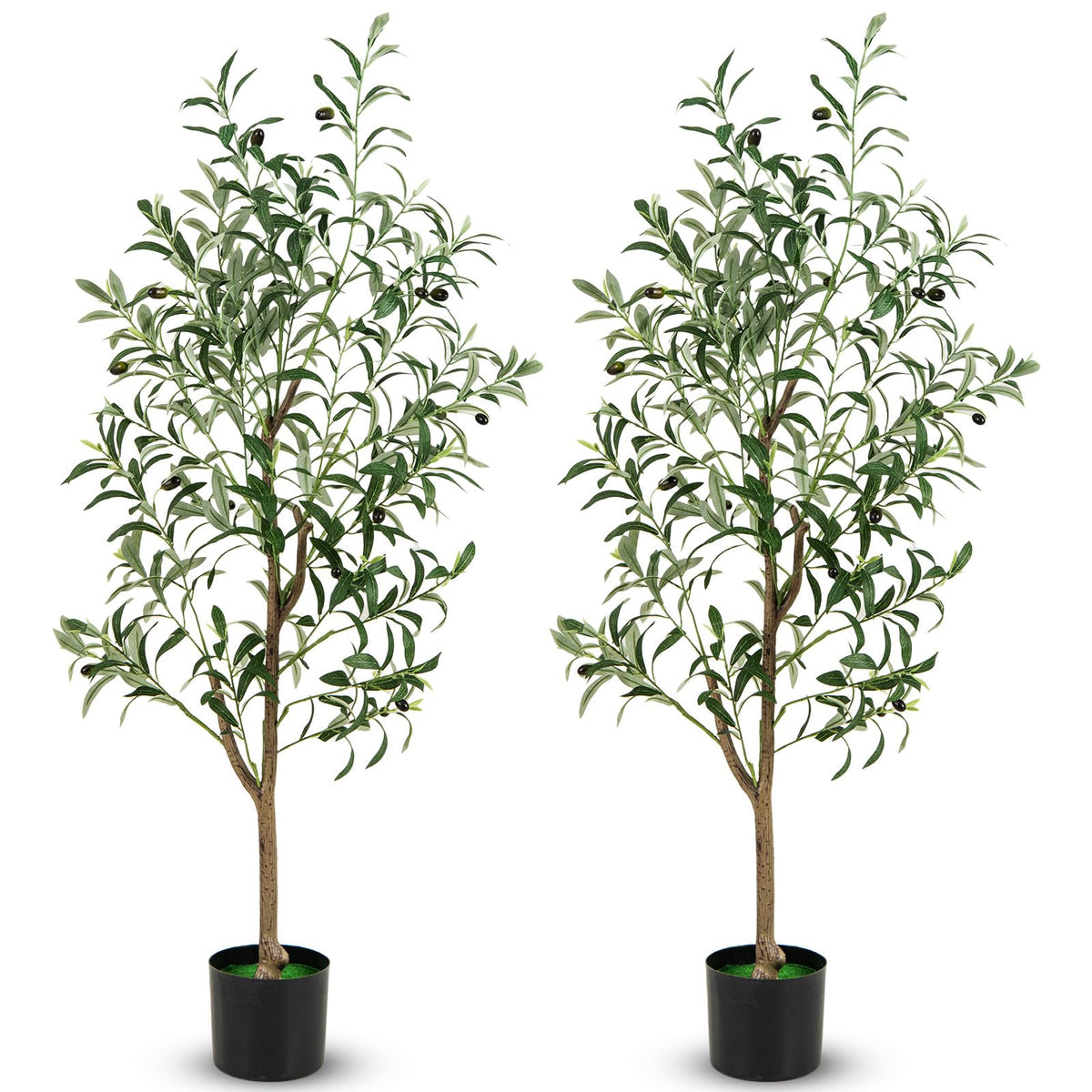 Lucktree 4.5ft Artificial Olive Tree, Tall Fake Potted Olive Silk Tree with Realistic Fruits, 2 Pack