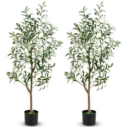 Lucktree 4.5ft Artificial Olive Tree, Tall Fake Potted Olive Silk Tree with Realistic Fruits, 2 Pack