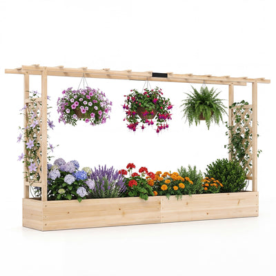 Lucktree Wooden Raised Garden Bed with Trellis & Hanging Roof