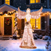 Lucktree Pre-lit 3D Glittered Angel with 100 Warm White Lights Halo Bow Ground Stakes