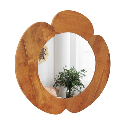 Lucktree Irregular Wall Mirror with Teak Wood Frame
