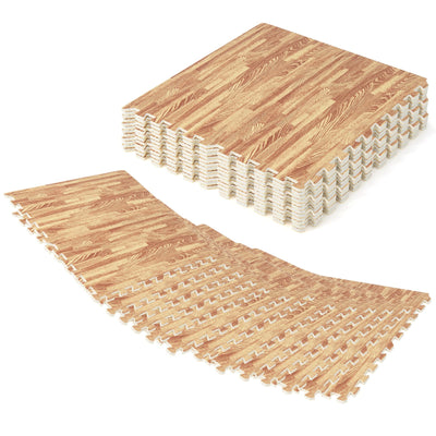 Lucktree 25 Pcs 24"x24" Faux Wood Grain EVA Foam Tiles with 50 Borders