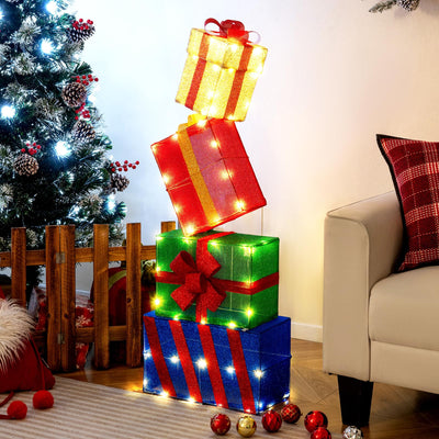 Lucktree Christmas Lighted Gift Boxes Set of 4 | Light Up Present Boxes with Colorful Bows