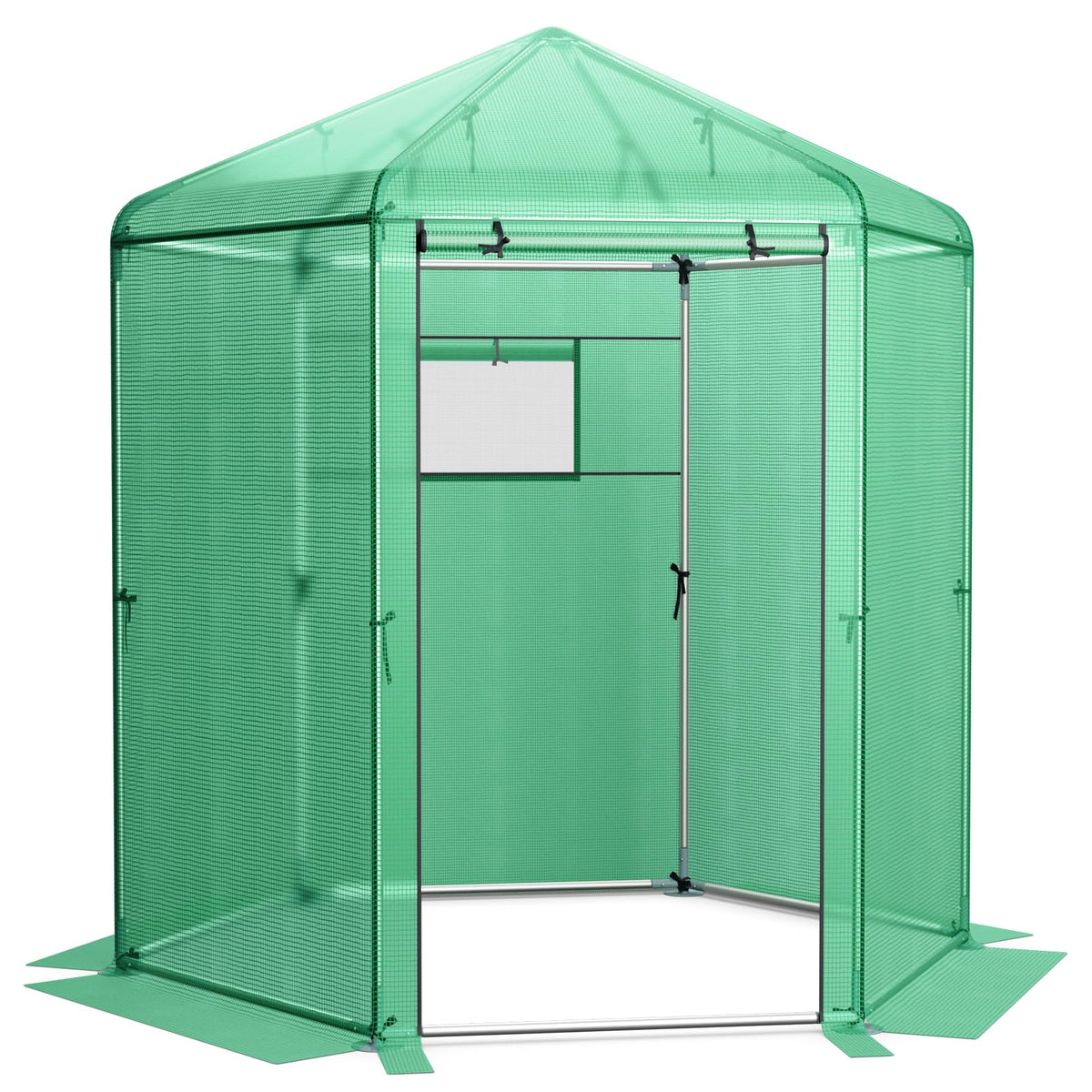 Lucktree 7 x 6 x 7.5 FT Greenhouse, Large Hexagonal Walk in Greenhouse Outdoor with Heavy-Duty Metal Frame