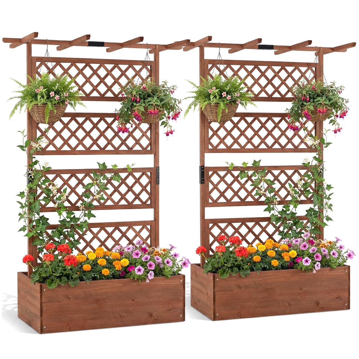 Lucktree 72" Wooden Raised Garden Bed with Trellis w/Privacy Screen Roof