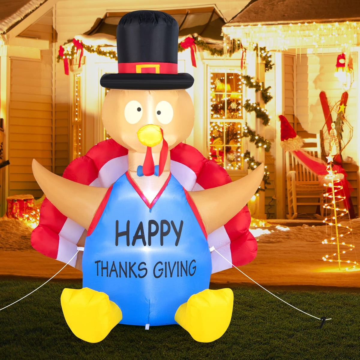 Lucktree 6 FT Thanksgiving Inflatable Turkey, Lighted Thanksgiving Decorations for Lawn, Garden, Party