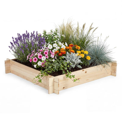 Lucktree 40" x 40" Square Fir Wood Planter Box with Open-Ended Base for Vegetables Flowers Herbs