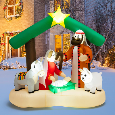 Lucktree 6.7 FT Christmas Inflatable Nativity Scene with LED Lights & Built-in Air Blower