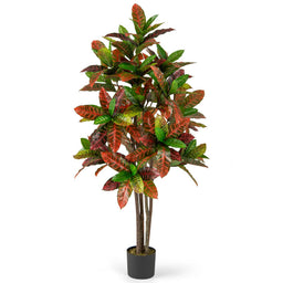 Lucktree 5 FT Tall Artificial Croton Palm Tree in Pot with Gradient Leaves