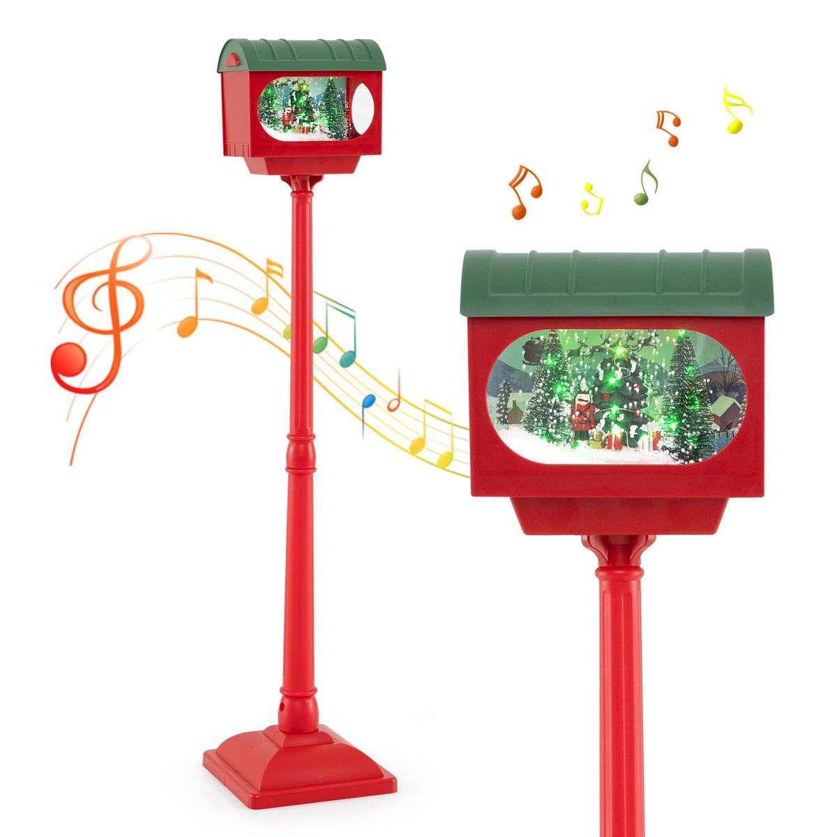 Lucktree 59 Inch Musical Christmas Street Lamp, Festive Lamp Post w/Sound-Activated Snow Globe Lantern