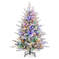 Lucktree 4.5ft Pre-Lit Snow Flocked Christmas Tree, Artificial Hinged Full Xmas Tree with 160 Multicolored LED Lights