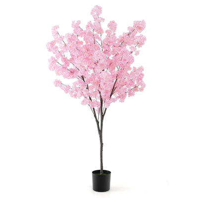 Lucktree 6.5FT Artificial Cherry Blossom Tree, Pink Fake Flower Tree, Faux Floral Plant Blooming Tree in Cement Pot