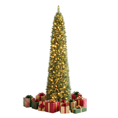 5ft/6ft/7ft/8ft/9ft/ Pre-Lit Pencil Christmas Tree, Slim Artificial Xmas Tree