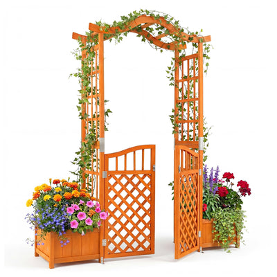 Lucktree 83" Wooden Garden Arbor with Gate and 2 Planter Boxes