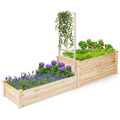 Lucktree Raised Garden Bed with Trellis, Set of 2 Wood Shallow & Deep Planter Box for Climbing Plants