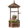 Lucktree Rustic Wooden Wishing Well Planter with Hanging Bucket, Roof Shadow