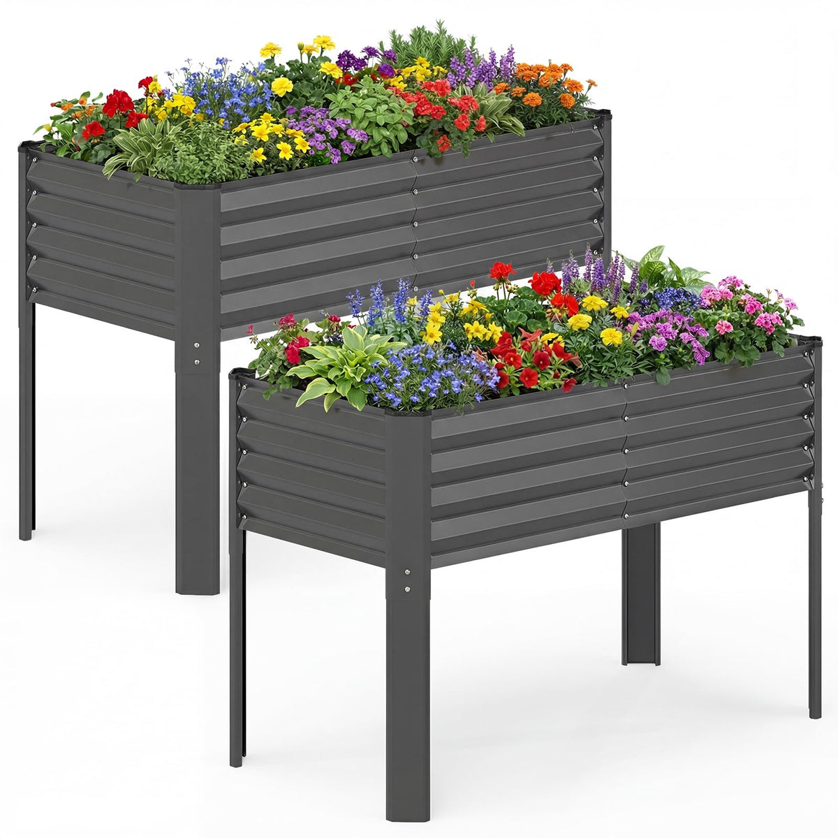 Lucktree Galvanized Raised Garden Bed with Legs Set 1/2 46"x24"x31" Metal Elevated Planter Box