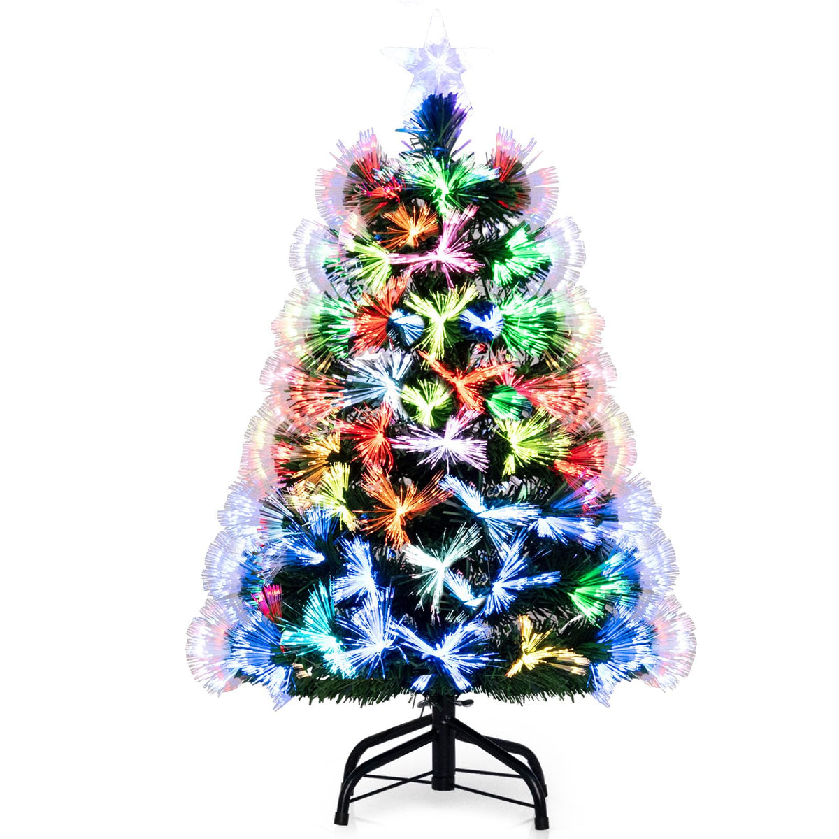 Lucktree 3 FT Pre-Lit Fiber Optic Christmas Tree with Slow-Flashing Multicolored Optical Fibers