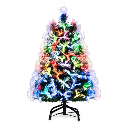 Lucktree 3 FT Pre-Lit Fiber Optic Christmas Tree with Slow-Flashing Multicolored Optical Fibers