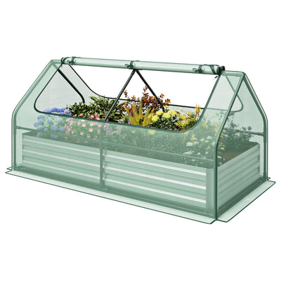 Lucktree Galvanized Steel Raised Garden Bed with Mini Greenhouse, Outdoor Metal Planter Box Kit with Large Roll-up Cover