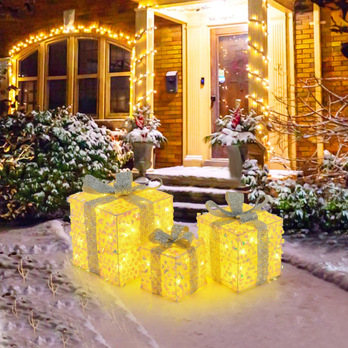 Lucktree 3 Pieces Christmas Lighted Gift Boxes ( Laser Fish Scale )