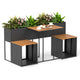 Lucktree PE Rattan Garden Planter Table with Built-in Chairs and Storage Space