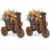 Lucktree Wooden Wagon Planter with Wheels Rustic Wood Plant Stand(Solid Wheel)