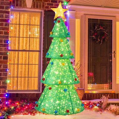 Lucktree 6.5 FT Pop-Up Lighted Christmas Tree, Artificial Xmas Tree with 200 Warm White LED Lights